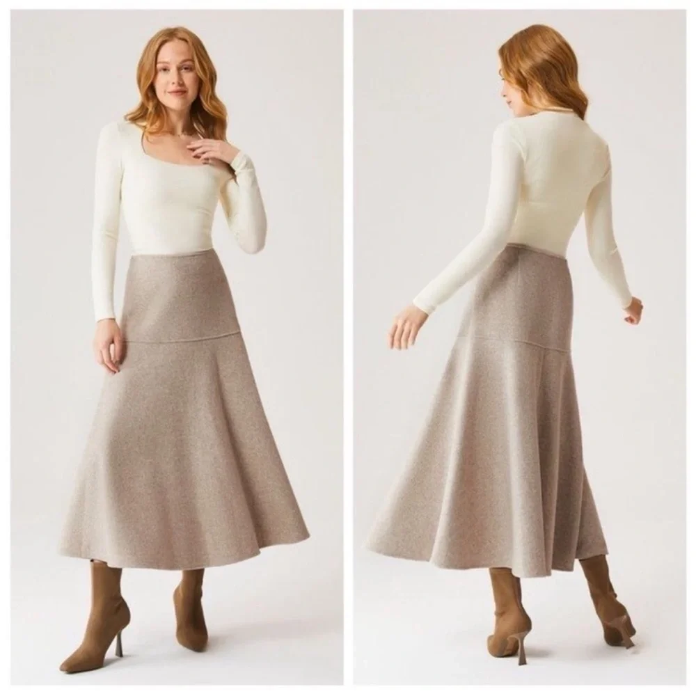 OGL‎ Flare Midi  Oatmeal Color Careerwear Skirt